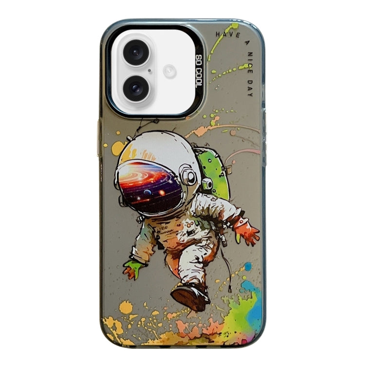 For iPhone 16 Animal Pattern Oil Painting Series PC + TPU Phone Case(Astronaut) - iPhone 16 Cases by buy2fix | Online Shopping UK | buy2fix