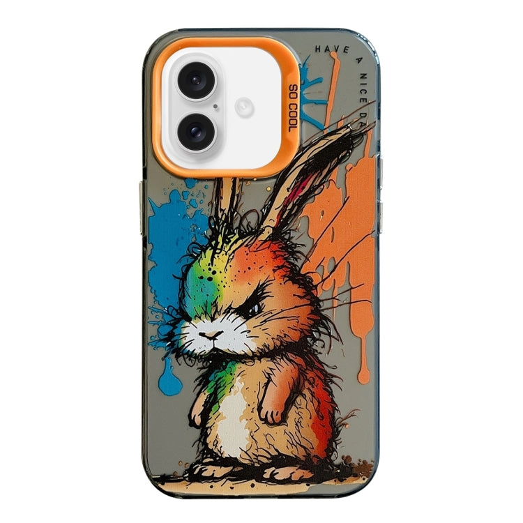 For iPhone 16 Animal Pattern Oil Painting Series PC + TPU Phone Case(Fat Rabbit) - iPhone 16 Cases by buy2fix | Online Shopping UK | buy2fix