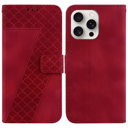 For iPhone 16 Pro Max Seven-shaped Embossed Leather Phone Case(Red) - iPhone 16 Pro Max Cases by buy2fix | Online Shopping UK | buy2fix