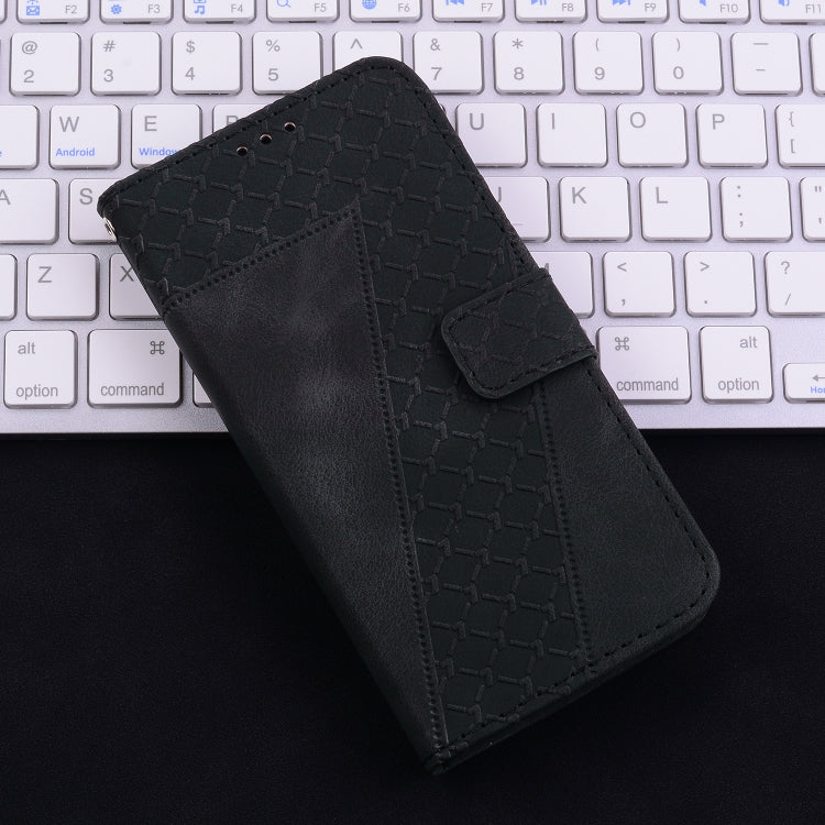 For iPhone 16 Seven-shaped Embossed Leather Phone Case(Black) - iPhone 16 Cases by buy2fix | Online Shopping UK | buy2fix