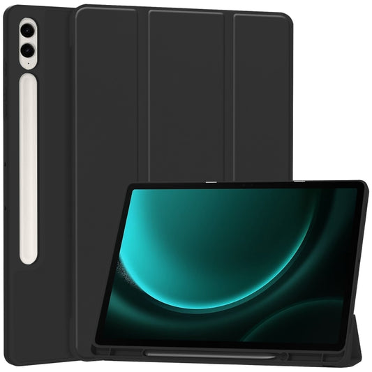 For Samsung Galaxy Tab S9 FE+ 3-Fold Pure Color TPU Smart Leather Tablet Case with Pen Slot(Black) - Galaxy Tab S9 FE+ by buy2fix | Online Shopping UK | buy2fix