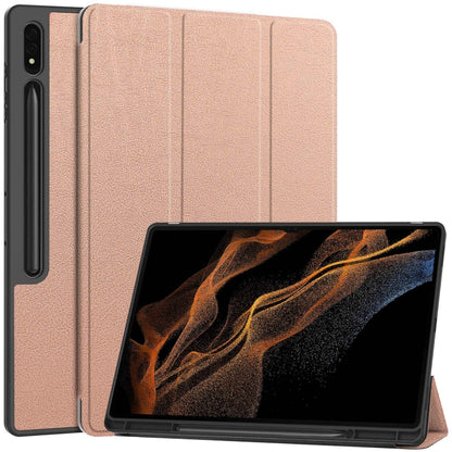 For Samsung Galaxy Tab S9 Ultra 3-Fold Pure Color TPU Smart Leather Tablet Case with Pen Slot(Rose Gold) - Galaxy Tab S9 Ultra Cases by buy2fix | Online Shopping UK | buy2fix