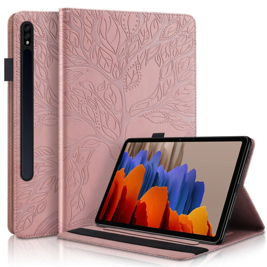 For Samsung Galaxy Tab S9 / S8 / S7 Life Tree Series Horizontal Flip Leather Tablet Case(Rose Gold) - Galaxy Tab S8 Cases by buy2fix | Online Shopping UK | buy2fix