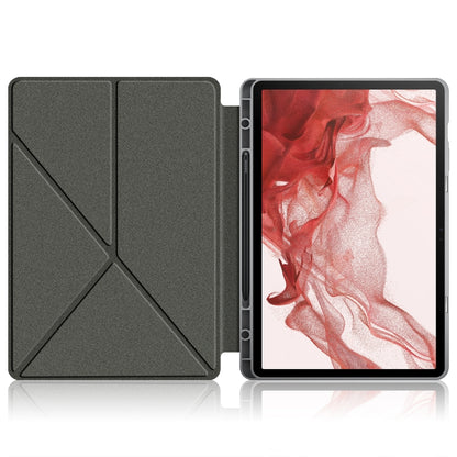 For Samsung Galaxy Tab S9+ Cloth Texture Multi-folding Horizontal Flip Leather Tablet Case(Grey) - Galaxy Tab S9+ Cases by buy2fix | Online Shopping UK | buy2fix