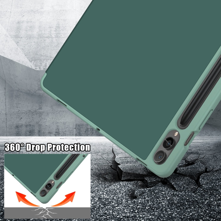 For Samsung Galaxy Tab S9+ Cloth Texture Multi-folding Horizontal Flip Leather Tablet Case(Dark Green) - Galaxy Tab S9+ Cases by buy2fix | Online Shopping UK | buy2fix