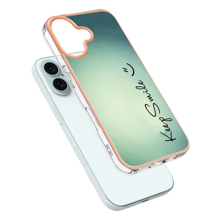 For iPhone 16 Plus Electroplating Marble Dual-side IMD Phone Case(Smile) - iPhone 16 Plus Cases by buy2fix | Online Shopping UK | buy2fix