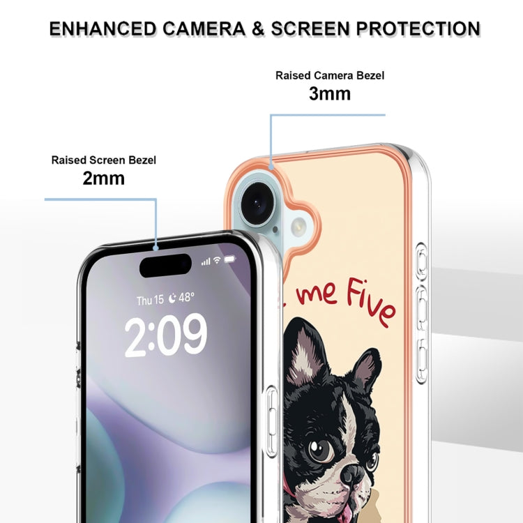 For iPhone 16 Plus Electroplating Marble Dual-side IMD Phone Case(Lucky Dog) - iPhone 16 Plus Cases by buy2fix | Online Shopping UK | buy2fix