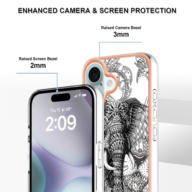 For iPhone 16 Electroplating Marble Dual-side IMD Phone Case(Totem Elephant) - iPhone 16 Cases by buy2fix | Online Shopping UK | buy2fix