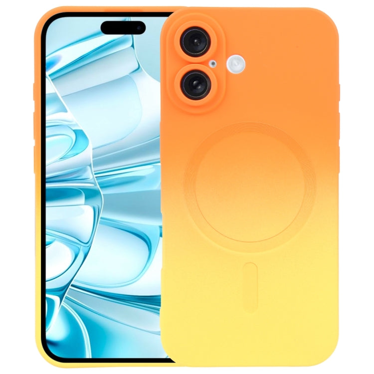 For iPhone 16 Plus Liquid TPU Silicone Gradient MagSafe Phone Case(Orange Yellow) - iPhone 16 Plus Cases by buy2fix | Online Shopping UK | buy2fix