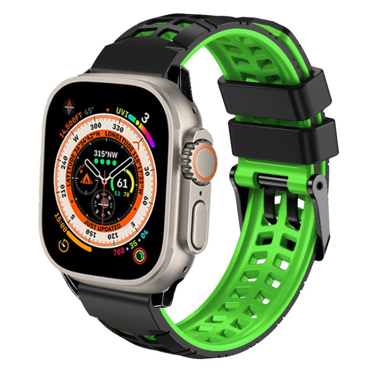 For Apple Watch Ultra 49mm Twill Dual-row Buckle Silicone Watch Band(Black Green) - Watch Bands by buy2fix | Online Shopping UK | buy2fix