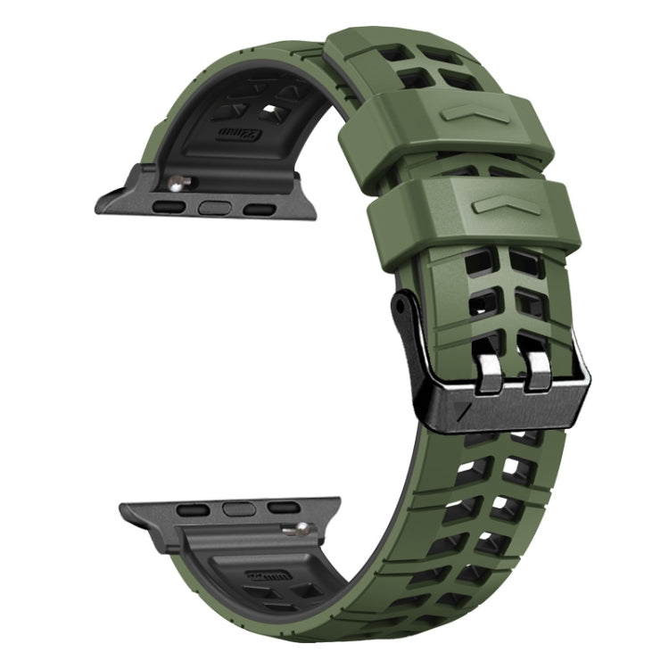 For Apple Watch Series 8 41mm Twill Dual-row Buckle Silicone Watch Band(Army Green Black) - Watch Bands by buy2fix | Online Shopping UK | buy2fix