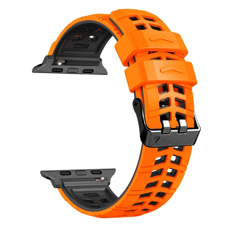 For Apple Watch SE 2022 40mm Twill Dual-row Buckle Silicone Watch Band(Orange Black) - Watch Bands by buy2fix | Online Shopping UK | buy2fix