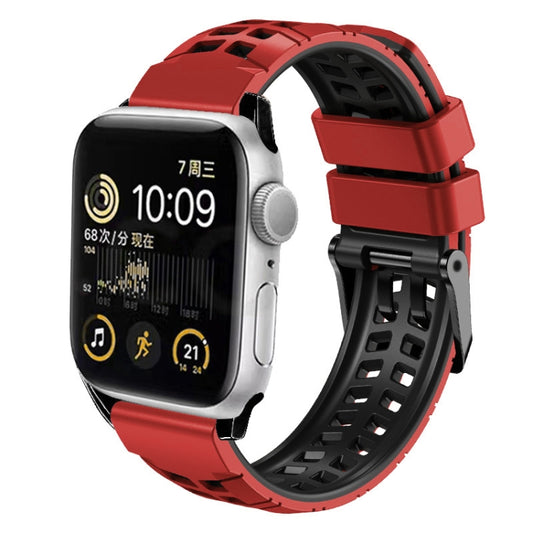 For Apple Watch SE 2022 40mm Twill Dual-row Buckle Silicone Watch Band(Red Black) - Watch Bands by buy2fix | Online Shopping UK | buy2fix