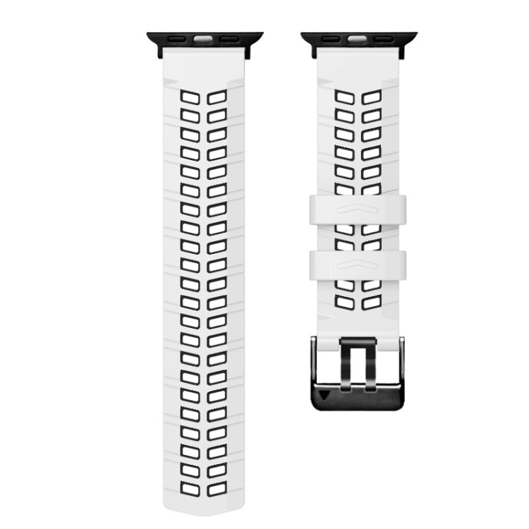 For Apple Watch Series 7 41mm Twill Dual-row Buckle Silicone Watch Band(White Black) - Watch Bands by buy2fix | Online Shopping UK | buy2fix