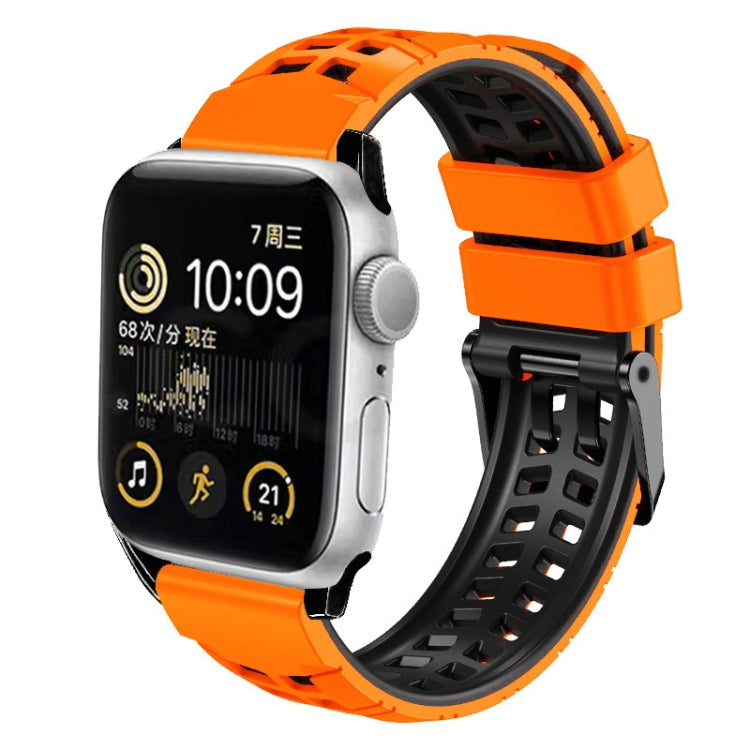 For Apple Watch Series 7 41mm Twill Dual-row Buckle Silicone Watch Band(Orange Black) - Watch Bands by buy2fix | Online Shopping UK | buy2fix