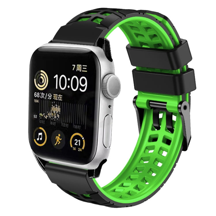 For Apple Watch Series 7 45mm Twill Dual-row Buckle Silicone Watch Band(Black Green) - Watch Bands by buy2fix | Online Shopping UK | buy2fix