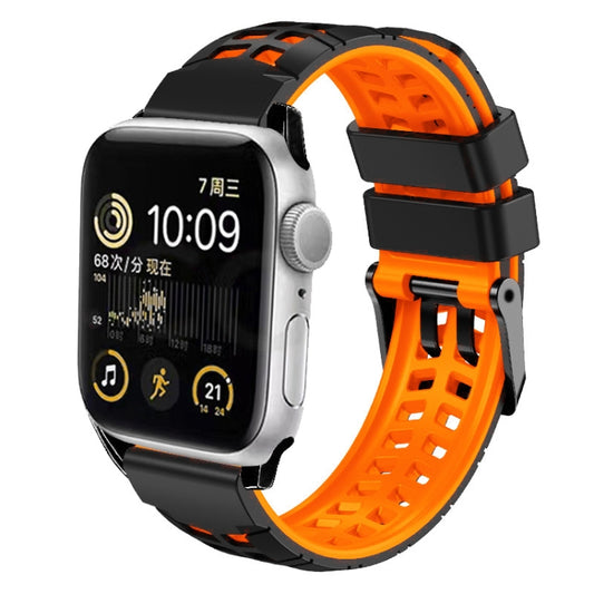 For Apple Watch Series 4 44mm Twill Dual-row Buckle Silicone Watch Band(Black Orange) - Watch Bands by buy2fix | Online Shopping UK | buy2fix