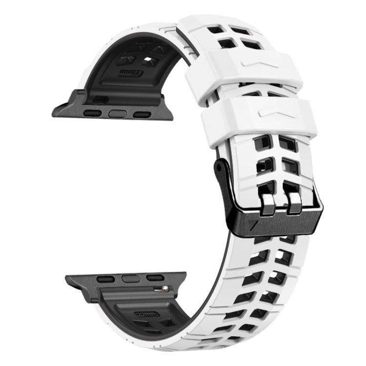 For Apple Watch 42mm Twill Dual-row Buckle Silicone Watch Band(White Black) - Watch Bands by buy2fix | Online Shopping UK | buy2fix