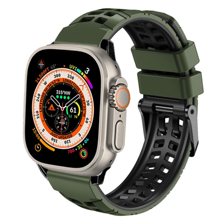 For Apple Watch Ultra 2 49mm Twill Dual-row Buckle Silicone Watch Band(Army Green Black) - Watch Bands by buy2fix | Online Shopping UK | buy2fix