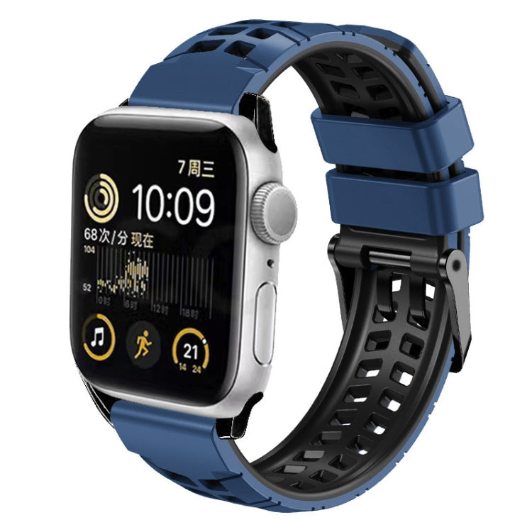 For Apple Watch Series 9 45mm Twill Dual-row Buckle Silicone Watch Band(Midnight Blue Black) - Watch Bands by buy2fix | Online Shopping UK | buy2fix