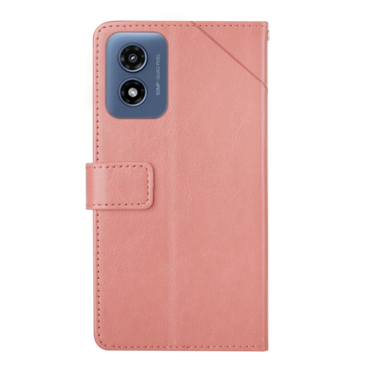 For Motorola Moto G Play 4G 2024 HT01 Y-shaped Pattern Flip Leather Phone Case(Pink) - Motorola Cases by buy2fix | Online Shopping UK | buy2fix