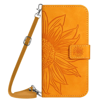 For Motorola Moto G Play 4G 2024 HT04 Skin Feel Sun Flower Embossed Flip Leather Phone Case with Lanyard(Yellow) - Motorola Cases by buy2fix | Online Shopping UK | buy2fix