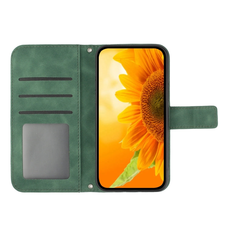 For Motorola Moto G Stylus 5G 2024 HT04 Skin Feel Sun Flower Embossed Flip Leather Phone Case with Lanyard(Green) - Motorola Cases by buy2fix | Online Shopping UK | buy2fix