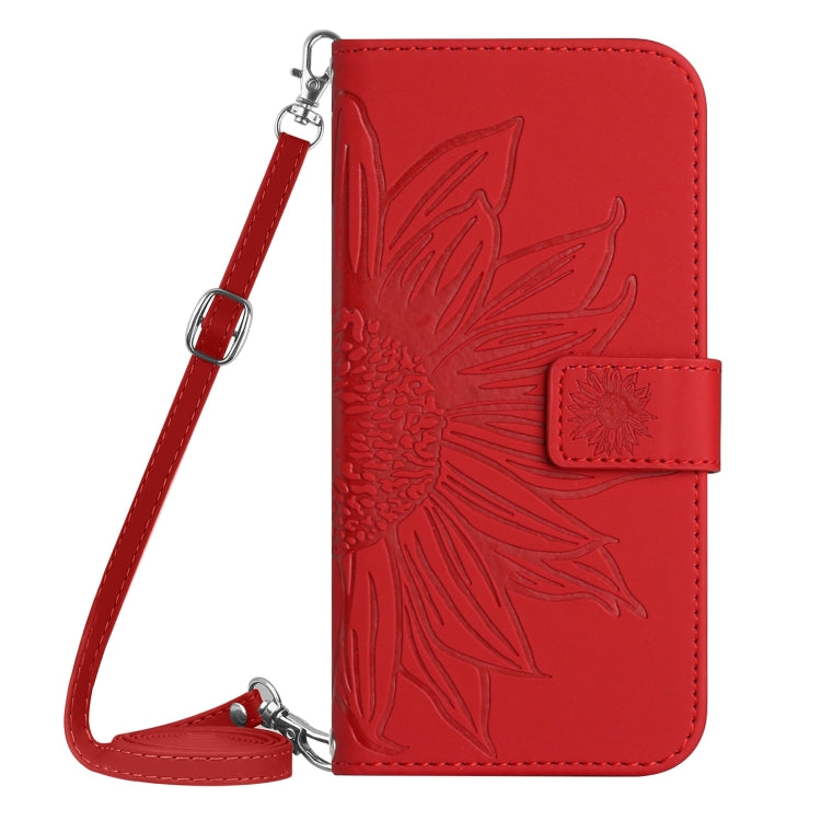 For Motorola Edge 5G 2024 HT04 Skin Feel Sun Flower Embossed Flip Leather Phone Case with Lanyard(Red) - Motorola Cases by buy2fix | Online Shopping UK | buy2fix