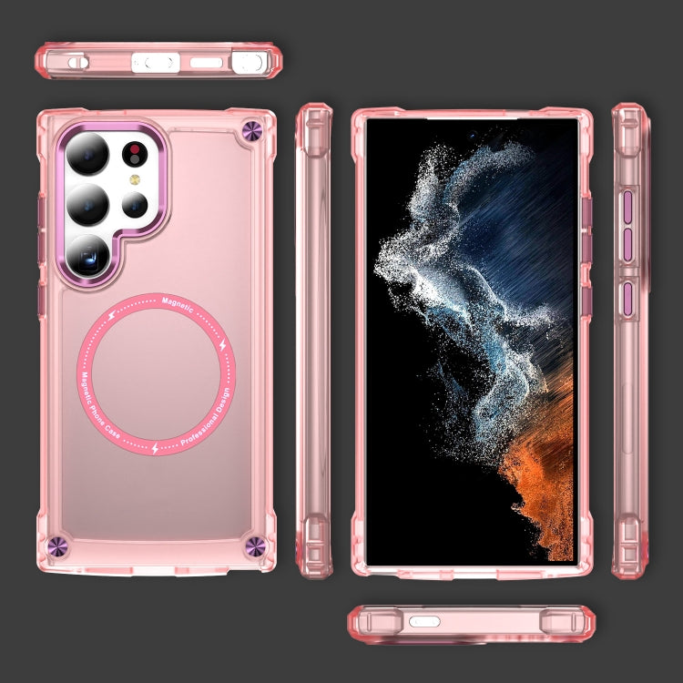 For Samsung Galaxy S25 Ultra 5G Skin Feel TPU + PC MagSafe Magnetic Phone Case(Transparent Pink) - Galaxy S25 Ultra 5G Cases by buy2fix | Online Shopping UK | buy2fix