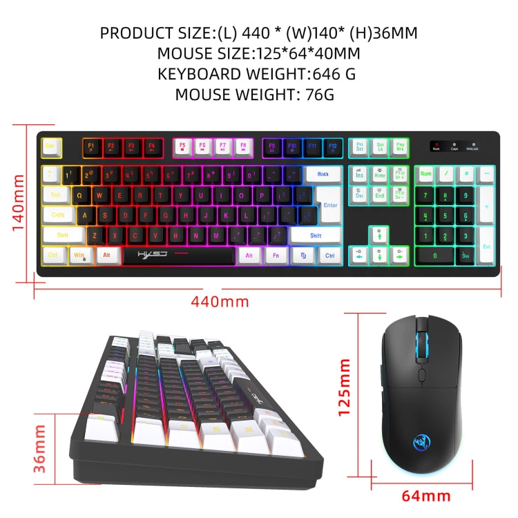 HXSJ L98 2.4G Wireless RGB Keyboard and Mouse Set 104 Keys + 1600DPI Mouse(White) - Wireless Keyboard by HXSJ | Online Shopping UK | buy2fix