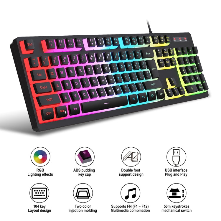 HXSJ L200+X100 Wired RGB Backlit Keyboard and Mouse Set 104 Pudding Key Caps + 3600DPI Mouse(White) - Wired Keyboard by HXSJ | Online Shopping UK | buy2fix