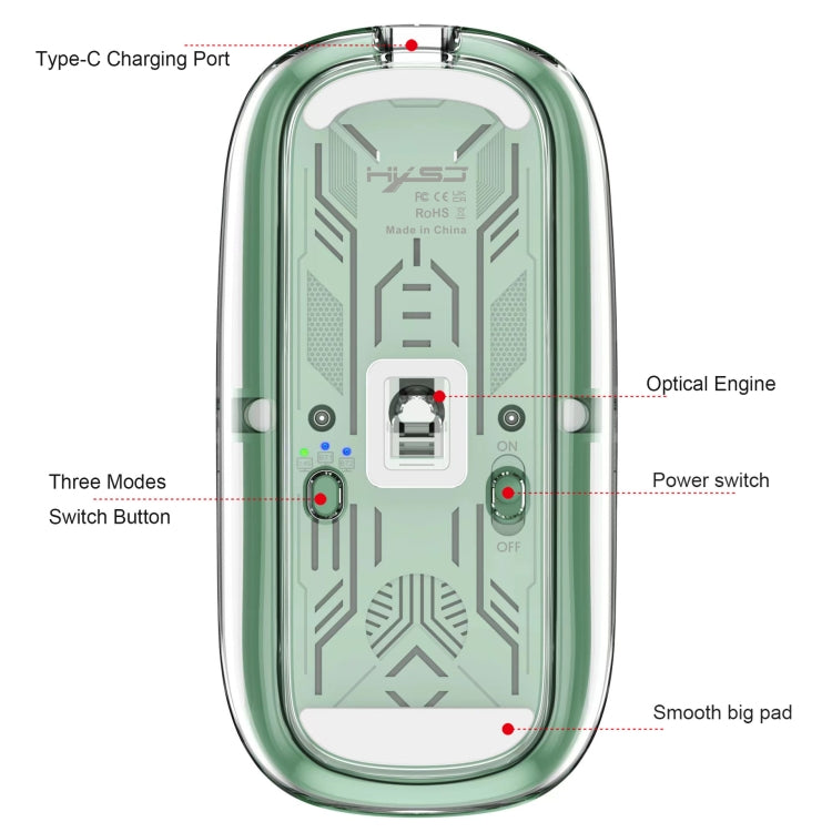 HXSJ T900 Transparent Magnet Three-mode Wireless Gaming Mouse(White) - Wireless Mice by HXSJ | Online Shopping UK | buy2fix