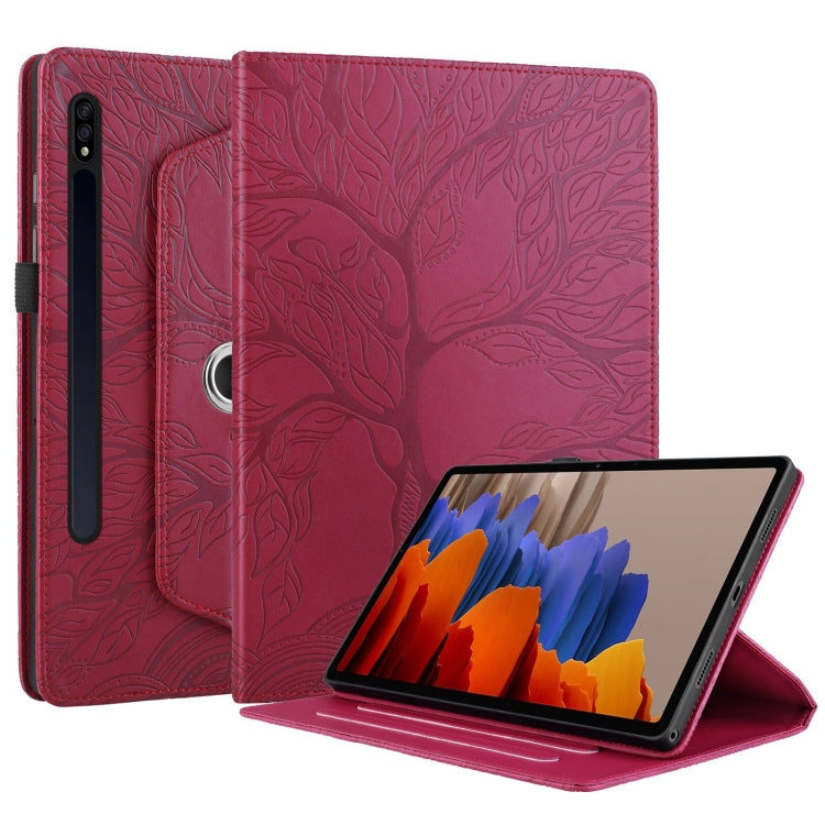 For Samsung Galaxy Tab S10+ / S9+ / S8+ Tree Life Embossed Rotation Leather Tablet Case(Red) - Tab A7 Lite T220 / T225 by buy2fix | Online Shopping UK | buy2fix