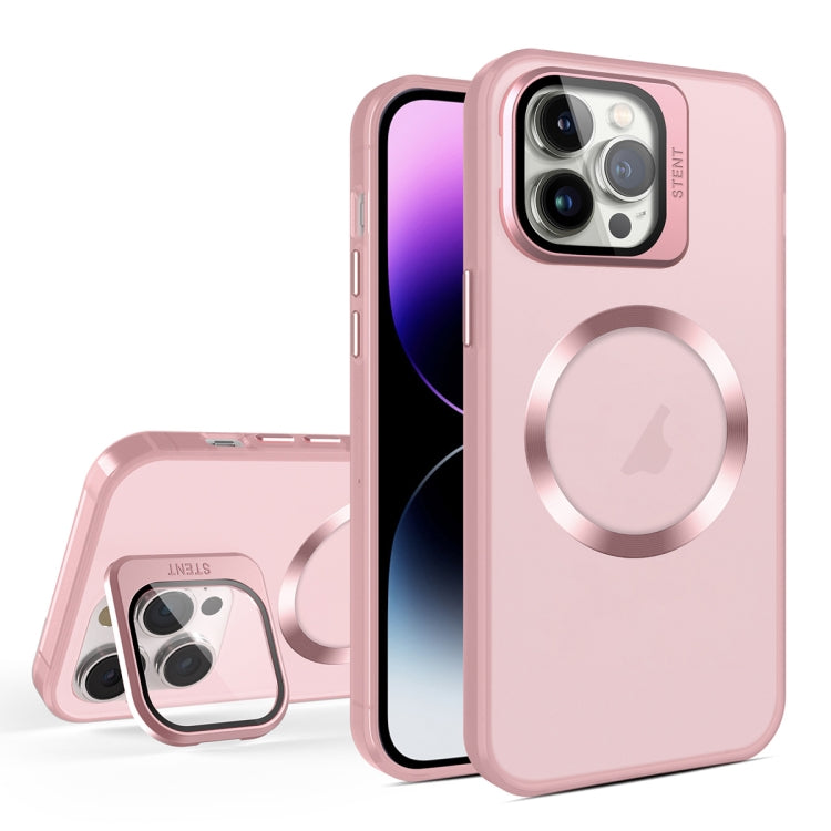 For iPhone 14 Pro Max Skin Feel CD Texture MagSafe Lens Holder Phone Case(Pink) - iPhone 14 Pro Max Cases by buy2fix | Online Shopping UK | buy2fix