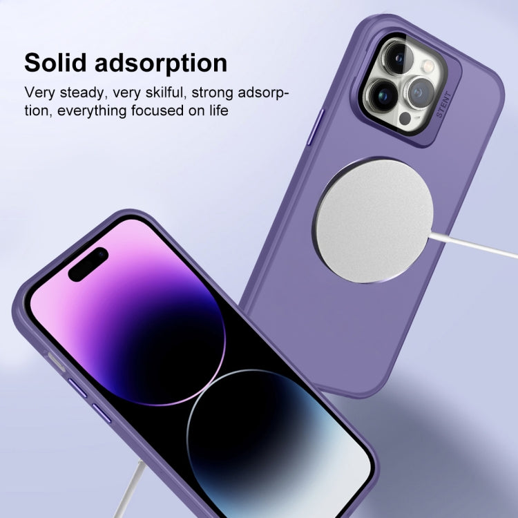 For iPhone 15 Plus Skin Feel CD Texture MagSafe Lens Holder Phone Case(Dark Purple) - iPhone 15 Plus Cases by buy2fix | Online Shopping UK | buy2fix