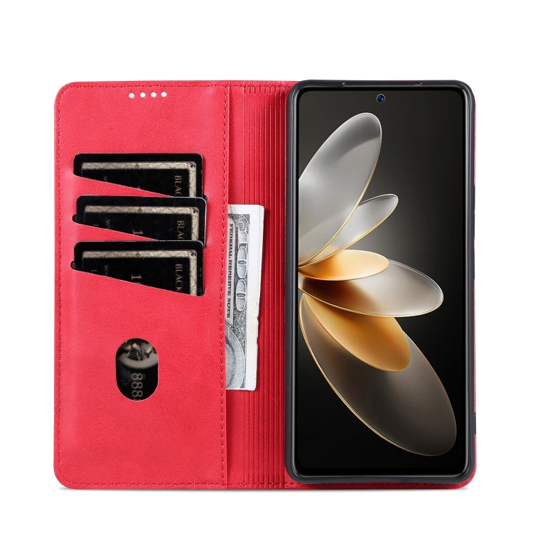 For OPPO Reno12 Global AZNS Magnetic Calf Texture Flip Leather Phone Case(Red) - Reno12 Cases by AZNS | Online Shopping UK | buy2fix