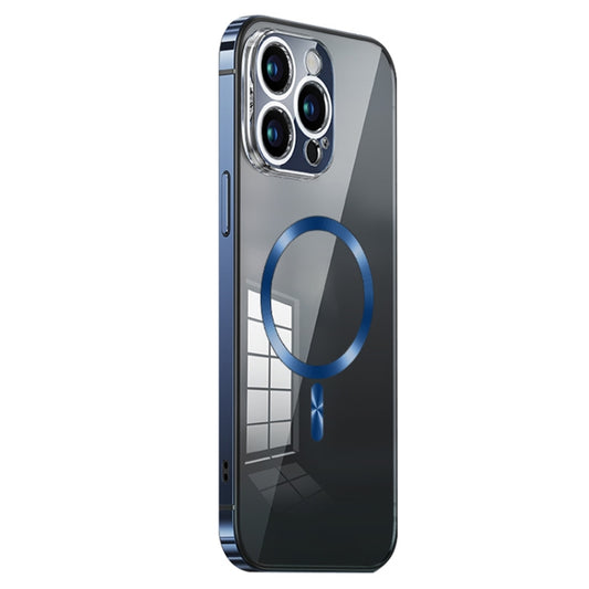 For iPhone 14 Pro MagSafe Magnetic Stainless Steel Frame Transparent TPU Phone Case(Sierra Blue) - iPhone 14 Pro Cases by buy2fix | Online Shopping UK | buy2fix