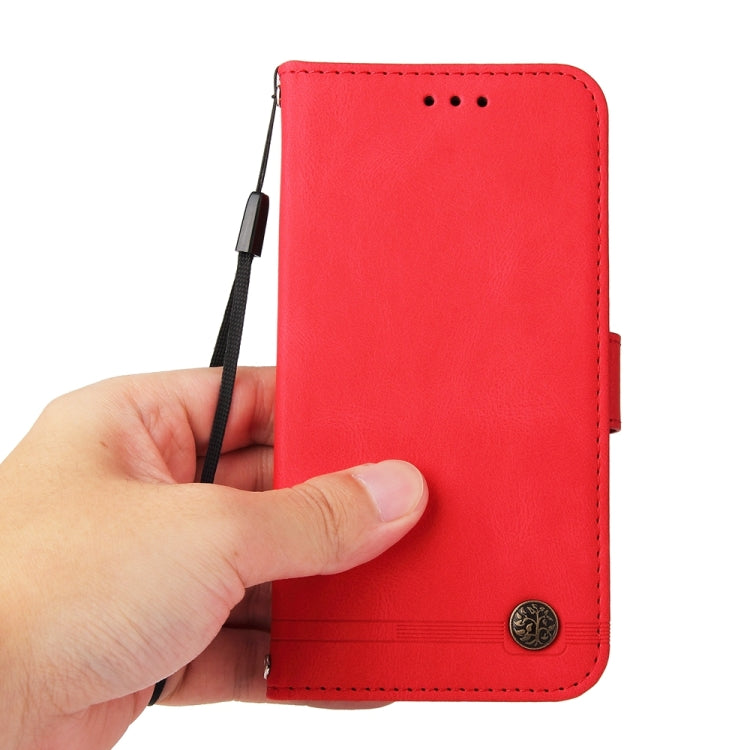 For OnePlus 12 Skin Feel Life Tree Metal Button Leather Phone Case(Red) - OnePlus Cases by buy2fix | Online Shopping UK | buy2fix