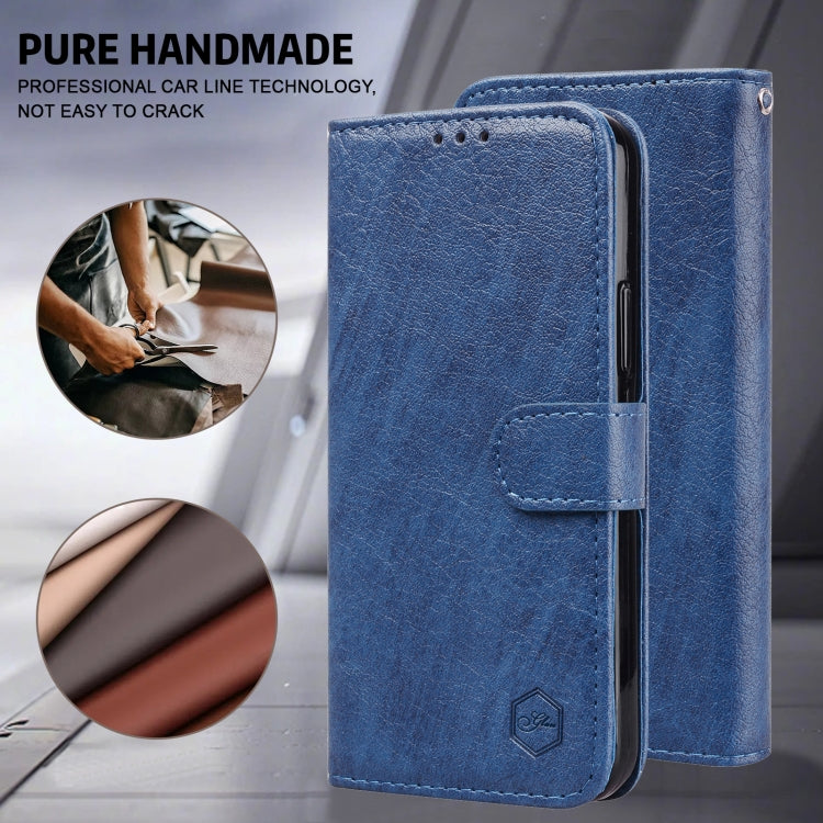 For iPhone 16 Skin Feeling Oil Leather Texture PU + TPU Phone Case(Dark Blue) - iPhone 16 Cases by buy2fix | Online Shopping UK | buy2fix