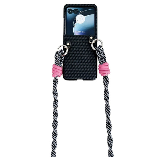 For Motorola Razr 40 Ultra Woven Texture Phone Case With Lanyard(Black) - Motorola Cases by buy2fix | Online Shopping UK | buy2fix