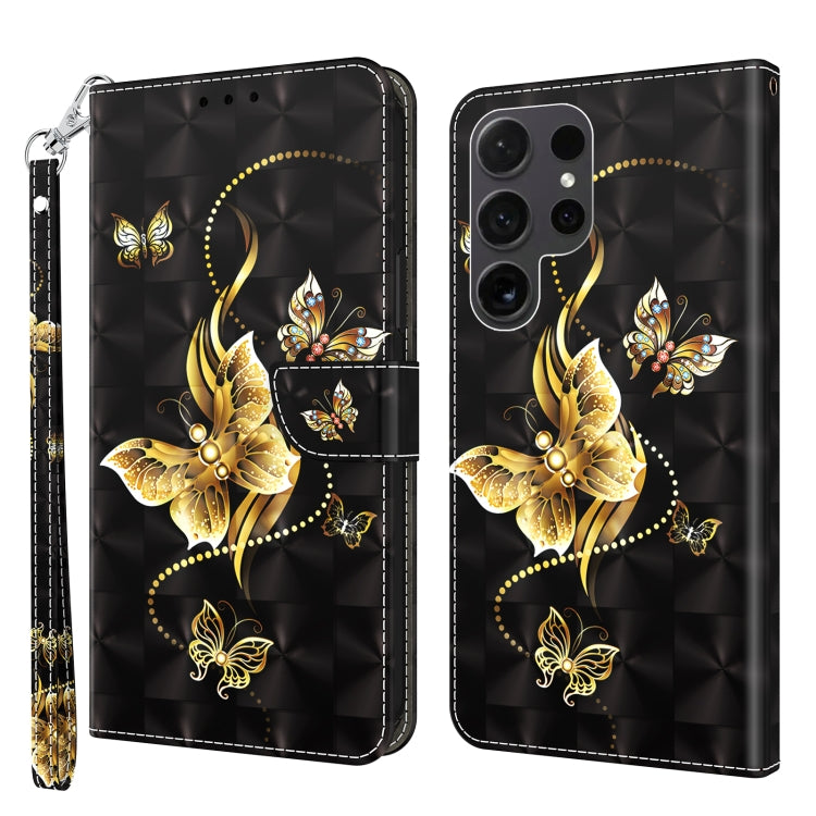 For Samsung Galaxy S24 Ultra 5G 3D Painted Leather Phone Case(Golden Swallow Butterfly) - Galaxy S24 Ultra 5G Cases by buy2fix | Online Shopping UK | buy2fix