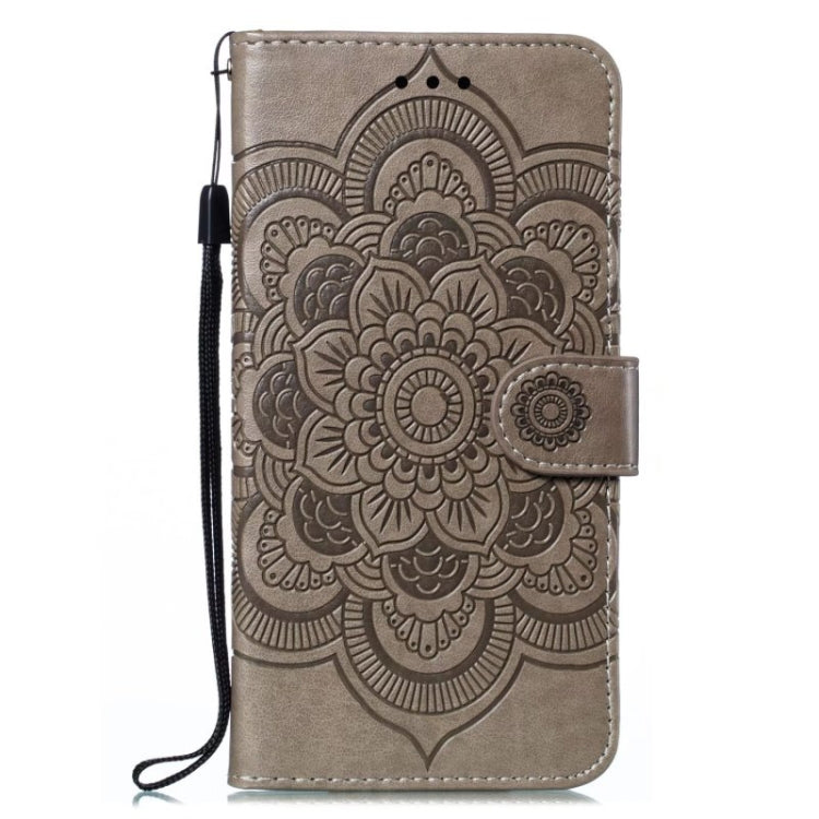 For iPhone 16 Mandala Embossing Pattern Horizontal Flip Leather Phone Case(Gray) - iPhone 16 Cases by buy2fix | Online Shopping UK | buy2fix