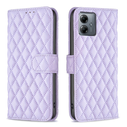 For Motorola Moto G14 4G Diamond Lattice Wallet Flip Leather Phone Case(Purple) - Motorola Cases by buy2fix | Online Shopping UK | buy2fix