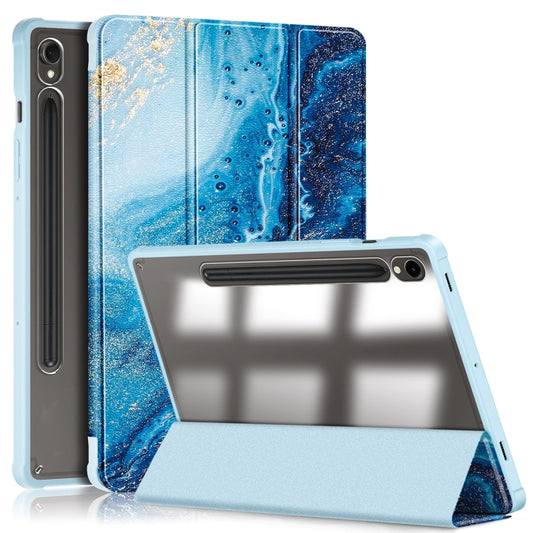 For Samsung Galaxy Tab S9 Acrylic 3-folding Painted Smart Leather Tablet Case(Waves) - Galaxy Tab S9 Cases by buy2fix | Online Shopping UK | buy2fix