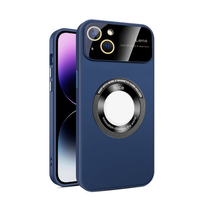 For iPhone 15 Plus Large Glass Window Magnetic Magsafe Phone Case with Lens Film(Royal Blue) - iPhone 15 Plus Cases by buy2fix | Online Shopping UK | buy2fix