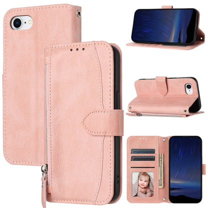 For iPhone SE 2024 Oil Skin Zipper Wallet Leather Phone Case(Pink) - More iPhone Cases by buy2fix | Online Shopping UK | buy2fix