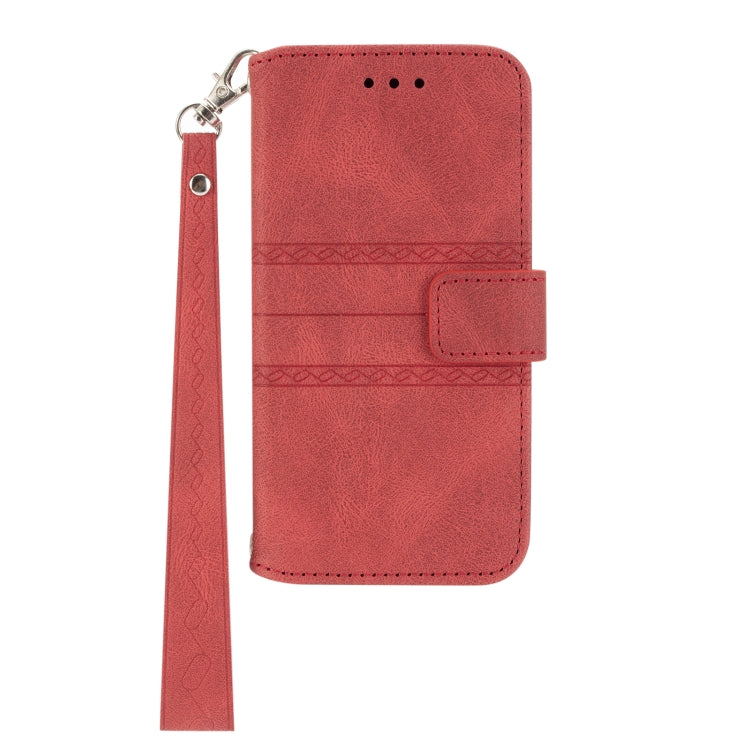 For iPhone SE 2024 Embossed Stripes Skin Feel Leather Phone Case(Red) - More iPhone Cases by buy2fix | Online Shopping UK | buy2fix