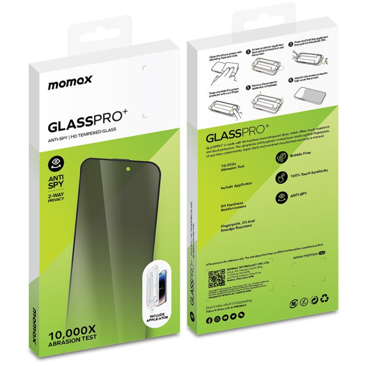 For iPhone 15 MOMAX 0.3mm 3D Anti-peep Tempered Glass Film(Black) - iPhone 15 Tempered Glass by MOMAX | Online Shopping UK | buy2fix