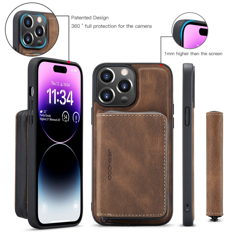 For iPhone 15 Pro Max JEEHOOD Magnetic Zipper Wallet Leather Phone Case(Brown) - iPhone 15 Pro Max Cases by JEEHOOD | Online Shopping UK | buy2fix