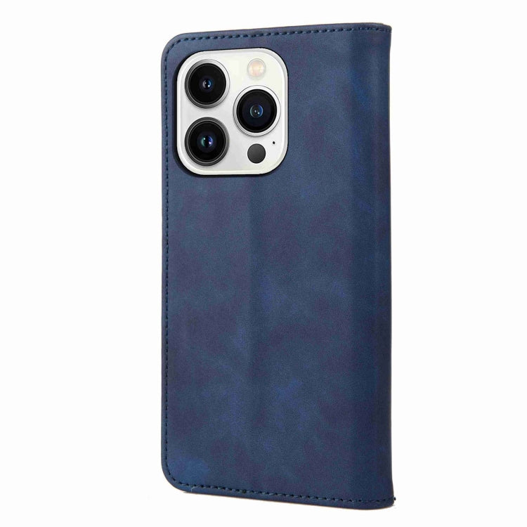 For iPhone 16 Pro Max Skin Feel Splicing Leather Phone Case(Blue) - iPhone 16 Pro Max Cases by buy2fix | Online Shopping UK | buy2fix